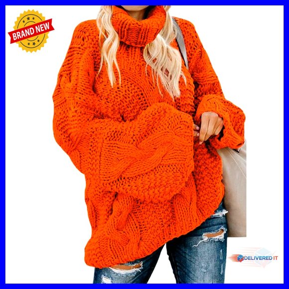 Sweaters - Oversized Chunky Cable Knit Turtleneck Sweater Cozy Pullover Winter Casual